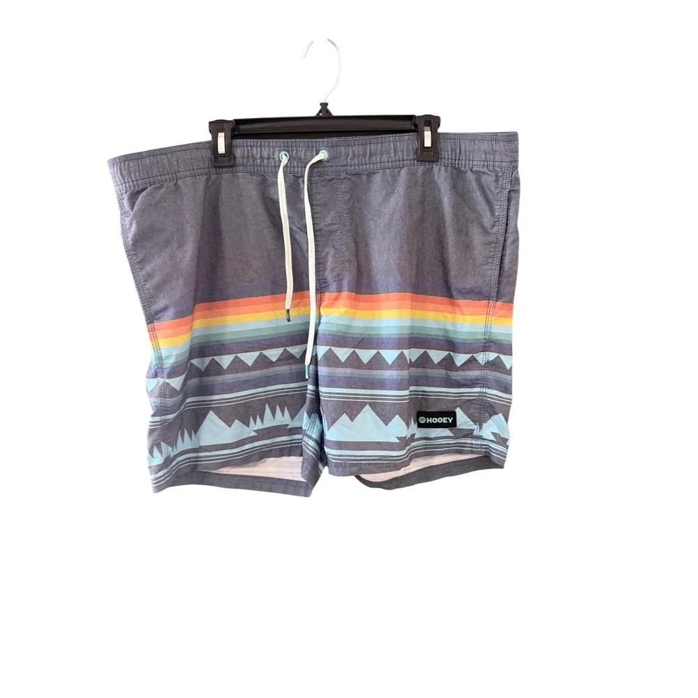 Hooey Mens Western Geometric Striped‎ Board Shorts Blue Multi Size XL 40 Beach